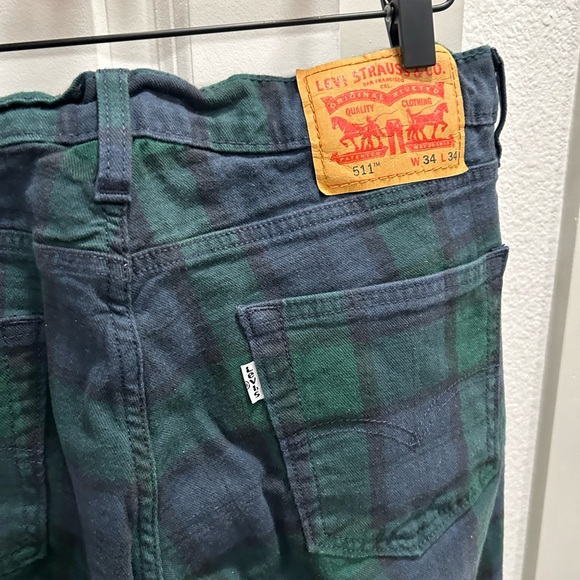 Levi's Tartan Blue Green Plaid Pants 511 34x34 - Picture 6 of 7